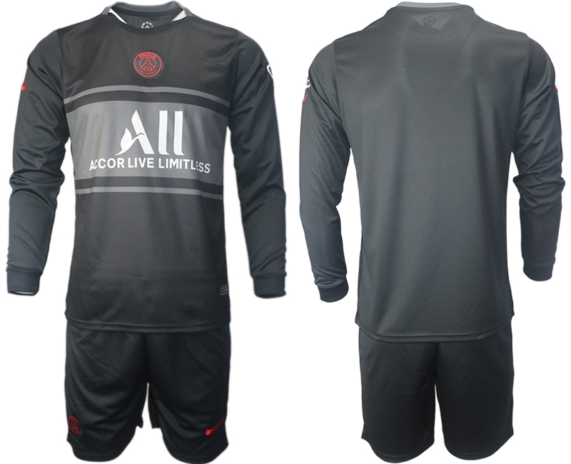 Men 2021-2022 Club Paris St German Second away black Long Sleeve blank Soccer Jersey->paris st german jersey->Soccer Club Jersey
